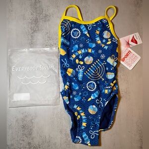 💙 YOUTH SPORTI GRANNY SWEATER DANCING DREIDEL ONE PIECE SWIMSUIT SIZE 24